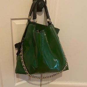 Green patent leather tote